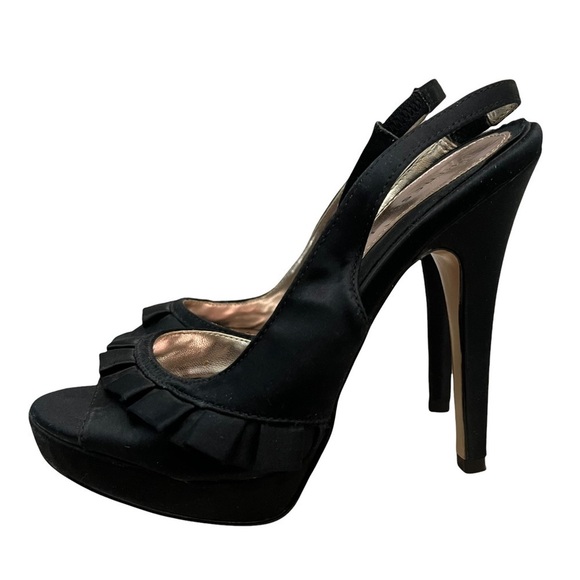 Chinese Laundry Black Ruffle Strap Stiletto Heels 5 - Picture 2 of 6